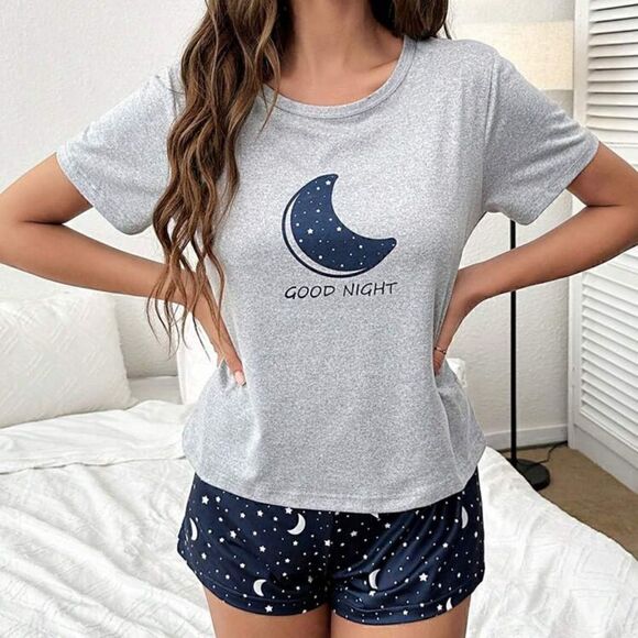Moon Print Two Piece Soft Pajama Set - Picture 6 of 8